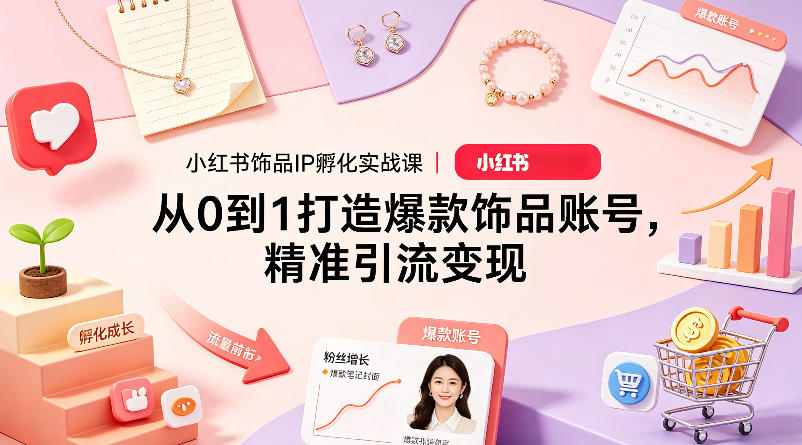 小红书饰品IP孵化实战课｜从0到1打造爆款饰品账号，精准引流变现-宇文网创