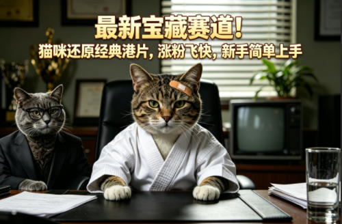 最新宝藏赛道！猫咪还原经典港片，涨粉飞快，新手简单上手-宇文网创