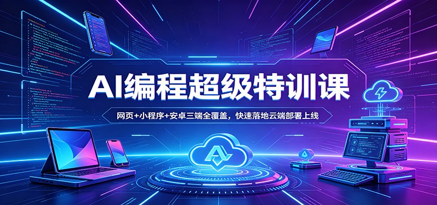 AI编程超级特训课：网页+小程序+安卓三端全覆盖，快速落地云端部署上线-宇文网创