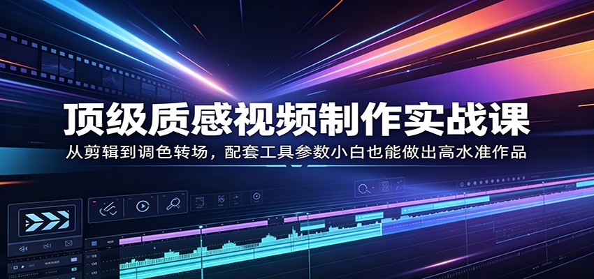 顶级质感视频制作实战课：从剪辑到调色转场，配套工具参数小白也能做出高水准作品-宇文网创