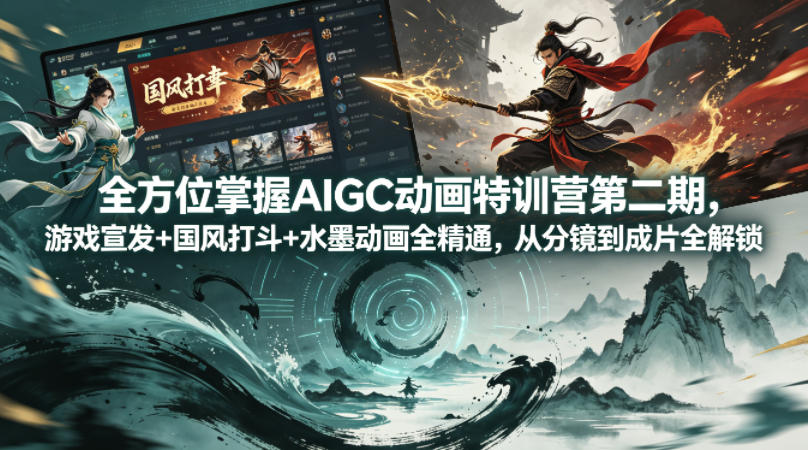 全方位掌握AIGC动画特训营第二期，游戏宣发+国风打斗+水墨动画全精通，从分镜到成片全解锁-宇文网创