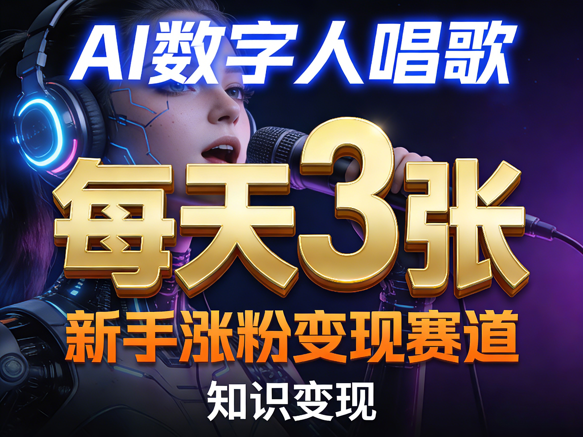 AI数字人唱歌,新手涨粉变现赛道,每天3张和知识付费,副业必备-宇文网创