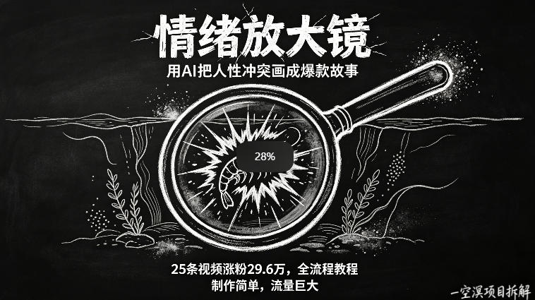 AI制作“情绪放大镜“视频，25条视频涨粉29.6W粉，流量巨大，制作简单，全流程教程-宇文网创