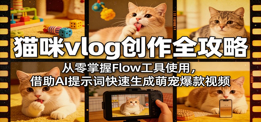 猫咪vlog创作全攻略：从零掌握Flow工具使用，借助AI提示词快速生成萌宠爆款视频-宇文网创