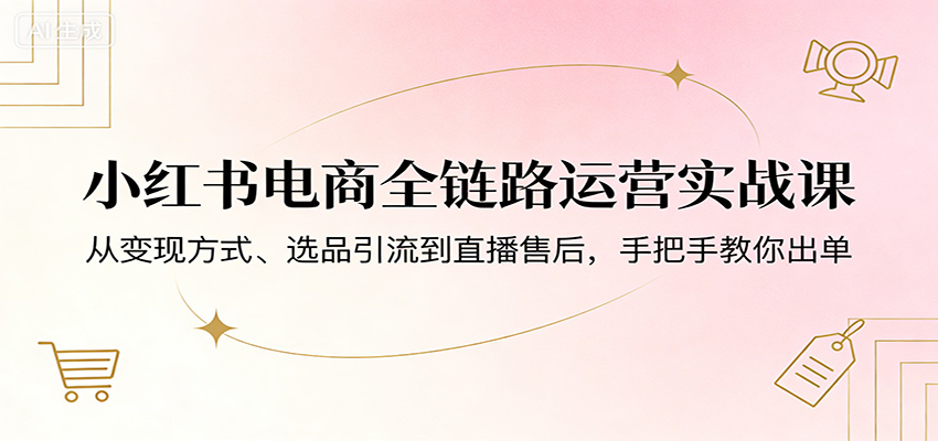 小红书电商全链路运营实战课：从变现方式、选品引流到直播售后，手把手教你出单-宇文网创