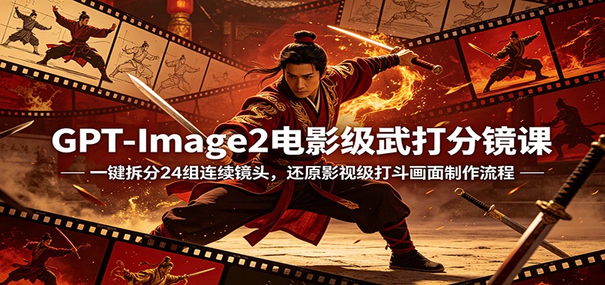 GPT-Image2电影级武打分镜课：一键拆分24组连续镜头，还原影视级打斗画面制作流程-宇文网创