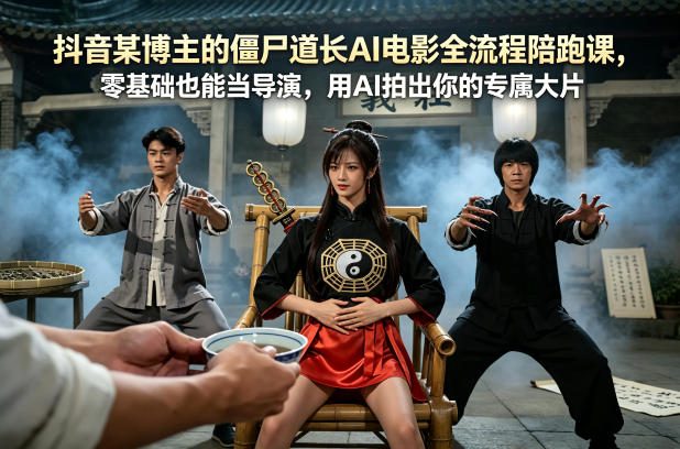 抖音某博主的僵尸道长AI电影全流程陪跑课，零基础也能当导演，用AI拍出你的专属大片-宇文网创