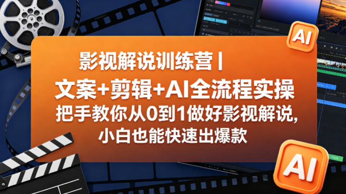 影视解说训练营｜文案+剪辑+AI全流程实操，把手教你从0到1做好影视解说，小白也能快速出爆款-宇文网创