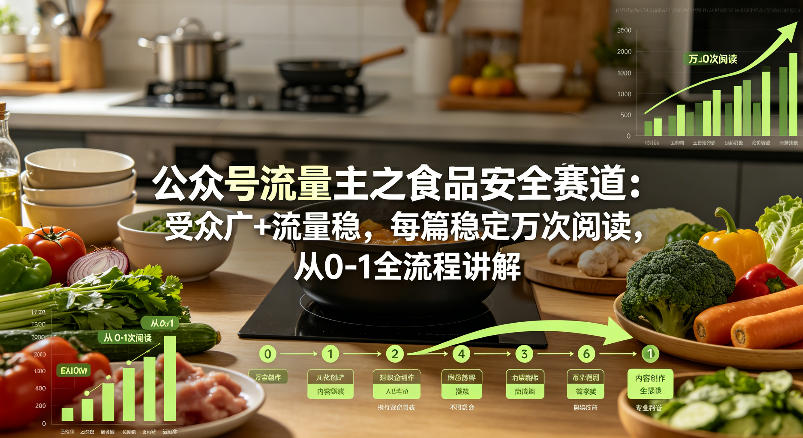 公众号流量主之食品安全赛道，受众广+流量稳，每篇作品稳定万次阅读，从0-1全流程讲解-宇文网创