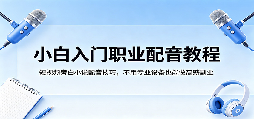 小白入门职业配音教程，短视频旁白小说配音技巧，不用专业设备也能做高薪副业-宇文网创