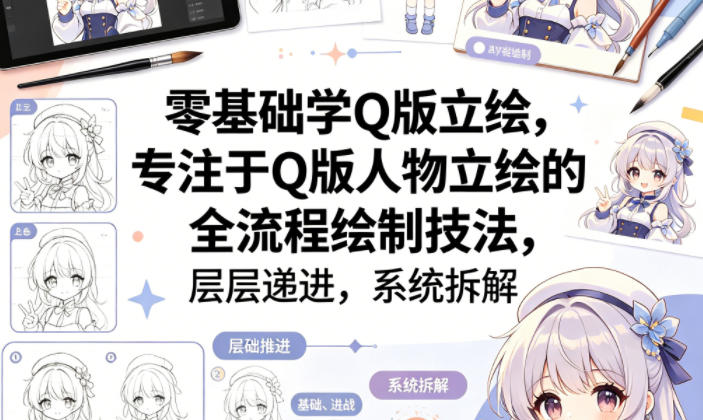 零基础学Q版立绘，专注于Q版人物立绘的全流程绘制技法，层层递进，系统拆解-宇文网创