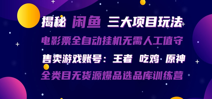 闲鱼三种玩法 全自动电影票  售卖游戏账号  爆品选品库训练营-宇文网创