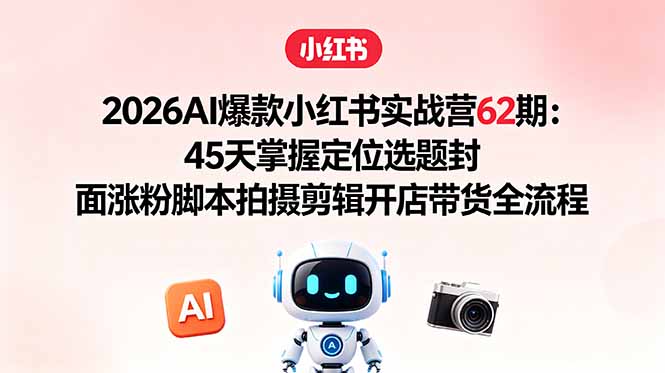 (18606期)2026AI爆款小红书实战营62期:45天掌握定位选题封面涨粉脚本拍摄剪辑开店带货全流程-宇文网创