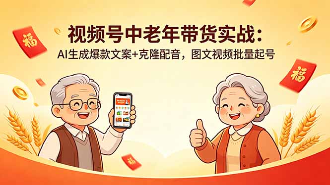 （18396期）视频号中老年带货实战：AI生成爆款文案+克隆配音，图文视频批量起号-宇文网创