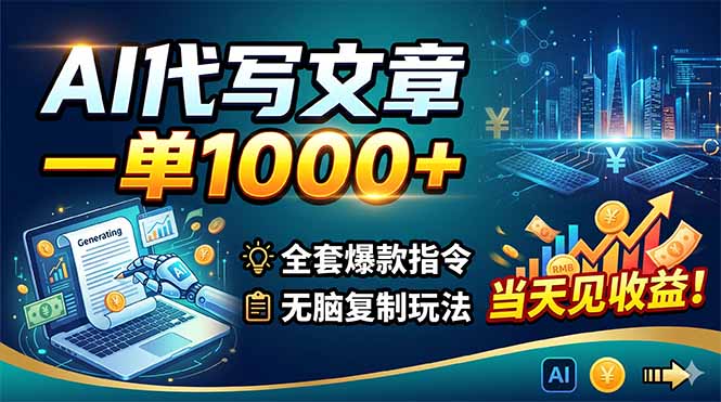 （18575期）AI代写文章，一单1000+，全套爆款指令+无脑复制玩法，当天见收益！-宇文网创
