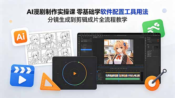 (18605期)AI漫剧制作实操课 零基础学软件配置工具用法 分镜生成到剪辑成片全流程教学-宇文网创