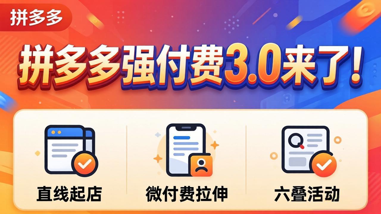 （18284期）拼多多强付费3.0来了（更新4月）直线起店+微付费拉伸+六叠活动，稳定起店破解流量瓶颈-宇文网创