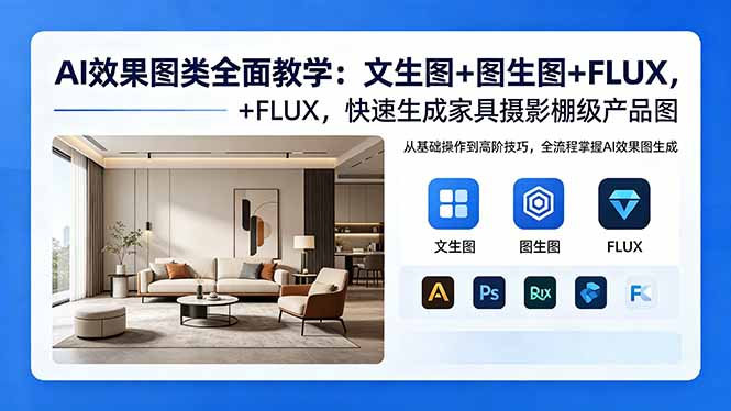 （18452期）AI效果图类全面教学：文生图+图生图+FLUX，快速生成家具摄影棚级产品图-宇文网创