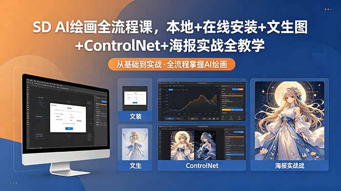 （18453期）SD AI绘画全流程课，本地+在线安装+文生图+ControlNet+海报实战全教学-宇文网创