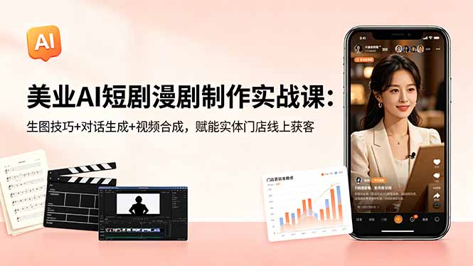 （18536期）美业AI短剧漫剧制作实战课：生图技巧+对话生成+视频合成，赋能实体门店线上获客-宇文网创