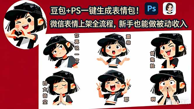 （18402期）豆包+PS一键生成表情包！微信表情上架全流程，新手也能做被动收入-宇文网创