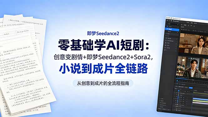 （18537期）零基础学AI短剧：创意变剧情+即梦Seedance2+Sora2，小说到成片全链路-宇文网创