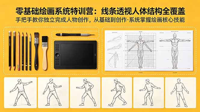 （18615期）零基础绘画系统特训营：线条透视人体结构全覆盖，手把手教你独立完成人物创作-宇文网创