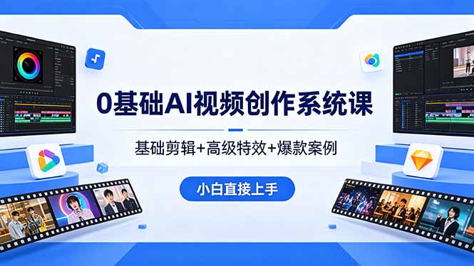 （18354期）0基础AI视频创作系统课，基础剪辑+高级特效+爆款案例，小白直接上手-宇文网创