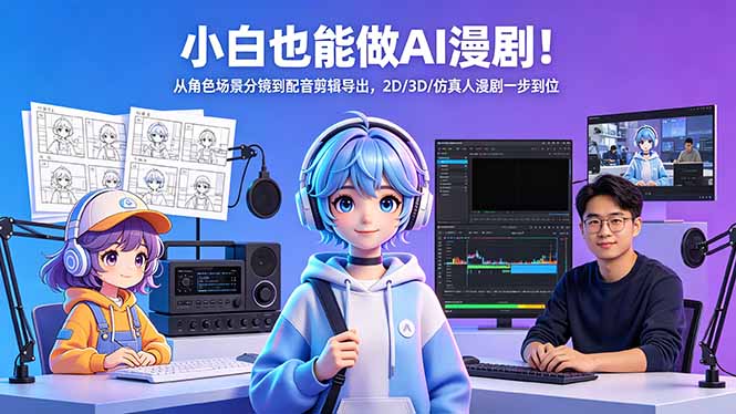 （18343期）小白也能做AI漫剧！从角色场景分镜到配音剪辑导出，2D/3D/仿真人漫剧一步到位-宇文网创