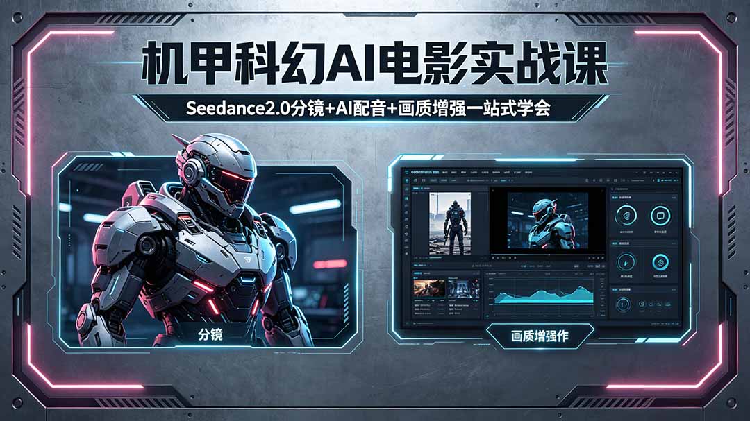 （18298期）机甲科幻 AI 电影实战课，Seedance2.0 分镜 + AI 配音 + 画质增强一站式学会-宇文网创