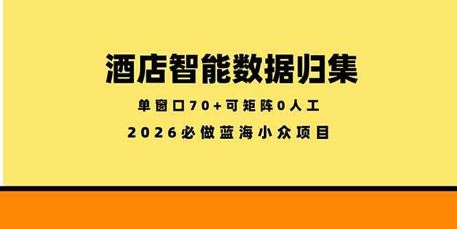 （18500期）酒店智能数据归集，小众蓝海已经稳定半年之久，单窗口70+零成本矩阵开干-宇文网创