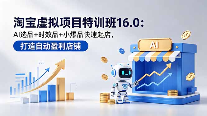 (18666期)淘宝虚拟项目特训班16.0:AI选品+时效品+小爆品快速起店,打造自动盈利店铺-宇文网创