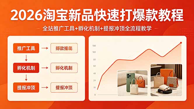 （18422期） 2026淘宝新品快速打爆款教程，全站推广工具+孵化机制+提报冲顶全流程教学-宇文网创