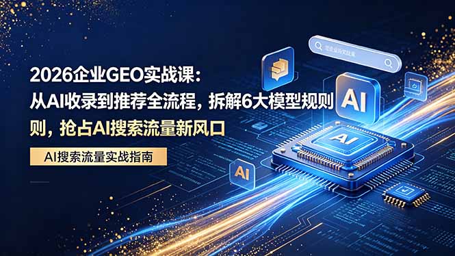 （18368期）2026 企业GEO实战课：从AI收录到推荐全流程，拆解6大模型规则，抢占 AI 搜索流量新风口-宇文网创