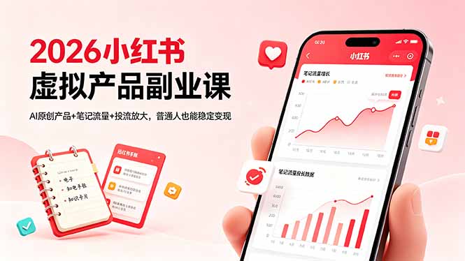 （18449期）2026小红书虚拟产品副业课，AI原创产品+笔记流量+投流放大，普通人也能稳定变现-宇文网创
