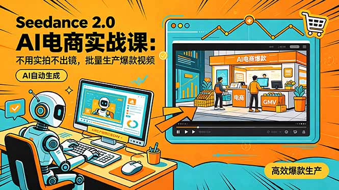 (18433期)Seedance 2.0 AI电商实战课:不用实拍不出镜,批量生产爆款视频打爆GMV-宇文网创