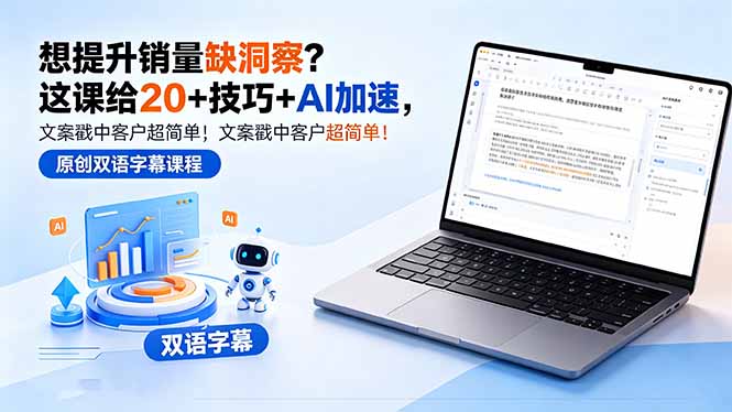 （18408期）想提升销量缺洞察？这课给 20 + 技巧 + AI 加速，文案戳中客户超简单！【原创双语字幕】-宇文网创
