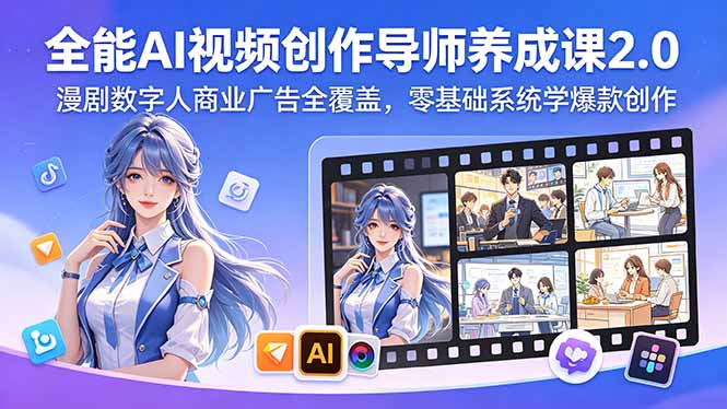 (18505期)全能AI视频创作导师养成课2.0,漫剧数字人商业广告全覆盖,零基础系统学爆款创作-宇文网创