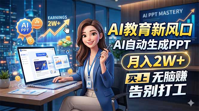 （18330期）AI教育新风口，AI自动生成PPT，月入2W+，无脑赚，告别打工-宇文网创