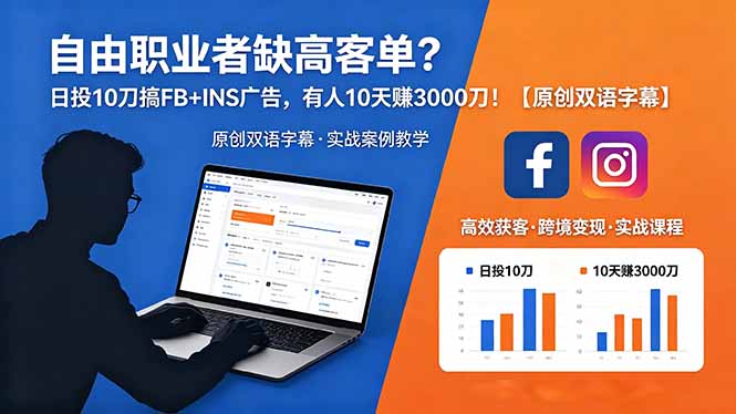 （18489期）自由职业者缺高客单？日投 10 刀搞 FB+INS 广告，有人 10 天赚 3000 刀！【原创双语字幕】-宇文网创
