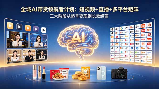 (18593期)全域AI带货领航者计划:短视频+直播+多平台矩阵,三大阶段从起号变现到长效经营-宇文网创