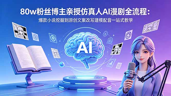 （18581期）80w粉丝博主亲授仿真人AI漫剧全流程：爆款小说挖掘到原创文案改写建模配音一站式教学-宇文网创
