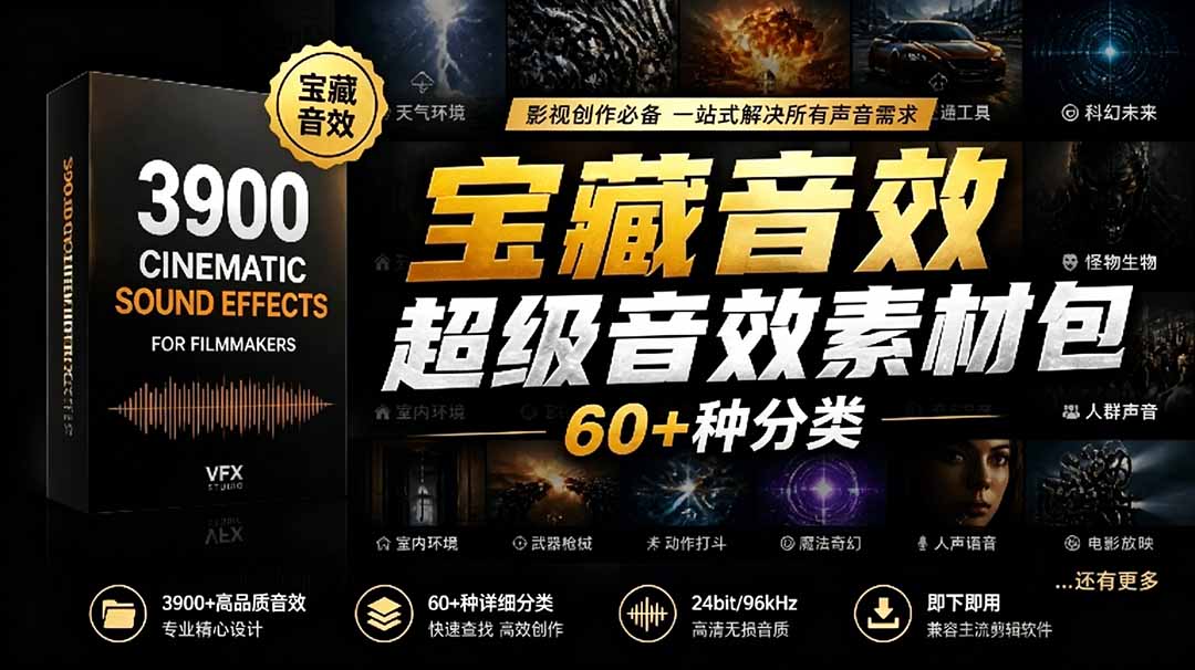 （18660期）宝藏音效合集包！60+多种音效分类，共计3900个，分类清晰，全中文分类，高品质剪辑音效素材包-宇文网创