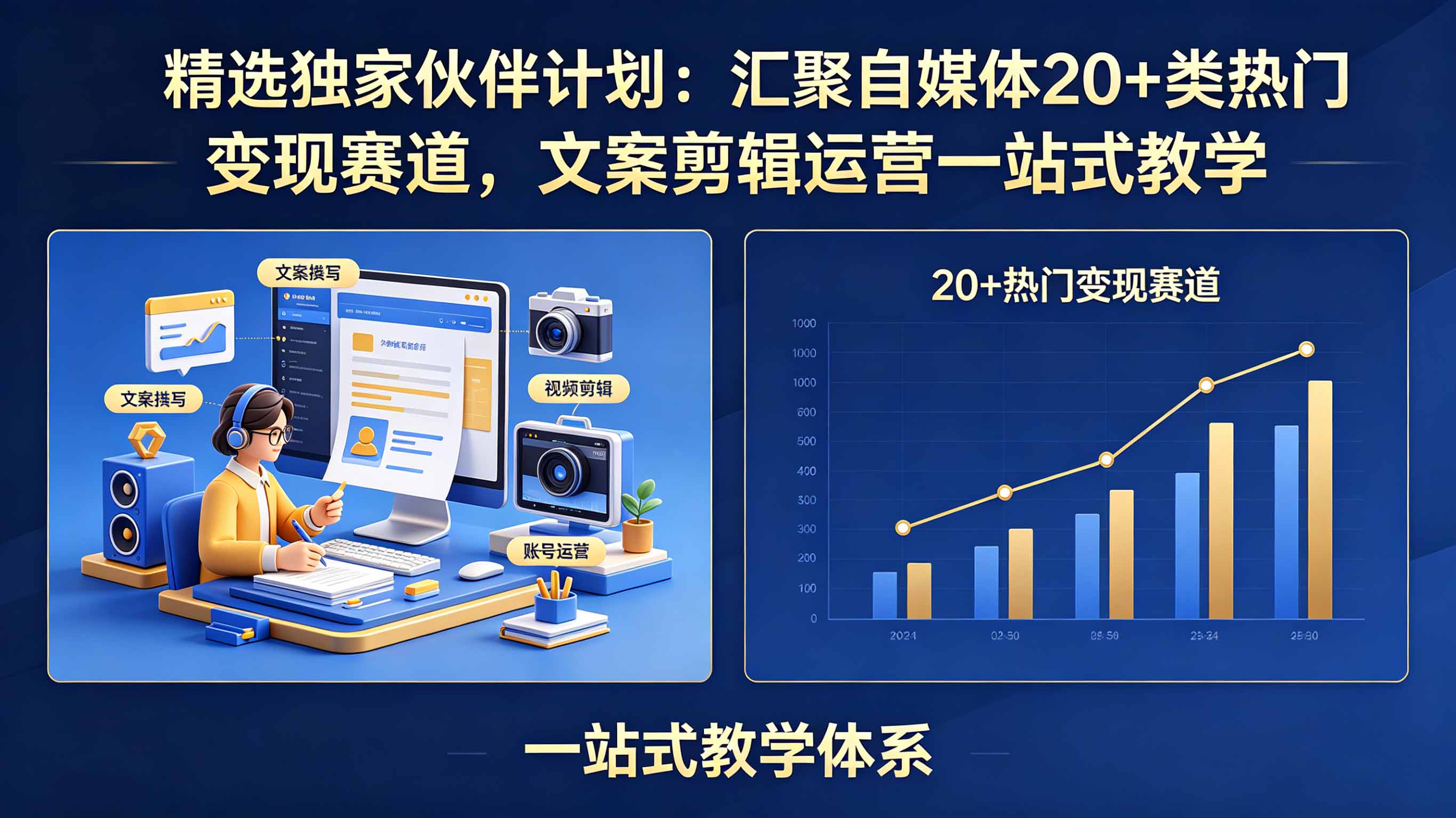 （18478期）精选独家伙伴计划：汇聚自媒体20+类热门变现赛道，文案剪辑运营一站式教学-宇文网创