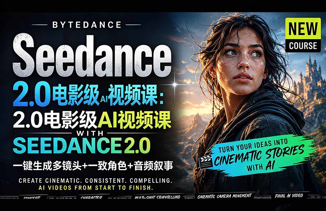 (18415期)Seedance 2.0电影级AI视频课:一键生成多镜头+一致角色+音频叙事-宇文网创