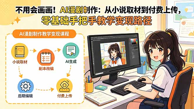 (18439期)不用会画画!AI漫剧制作:从小说取材到付费上传,零基础手把手教学变现路径-宇文网创