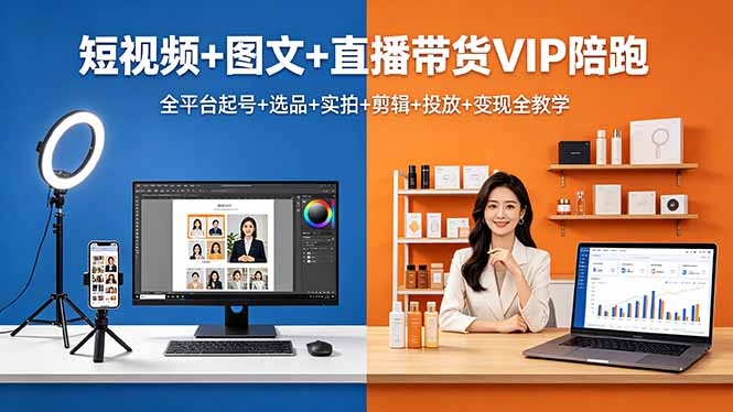 （18319期）短视频+图文+直播带货VIP陪跑，全平台起号+选品+实拍+剪辑+投放+变现全教学-宇文网创
