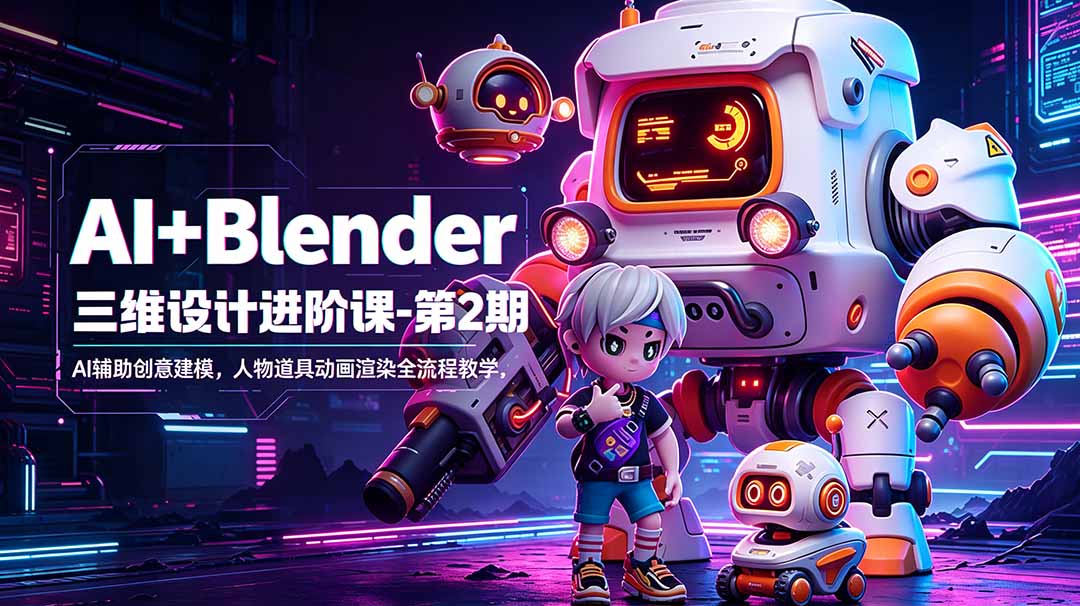 (18586期)AI+Blender三维设计进阶课-第2期:AI辅助创意建模,人物道具动画渲染全流程教学-宇文网创