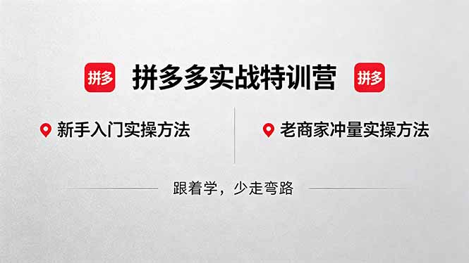 （18309期）拼多多实战特训营(更新5月3)：不管是新手入门或老商家冲量，都有实操方法，跟着学，少走弯路-宇文网创