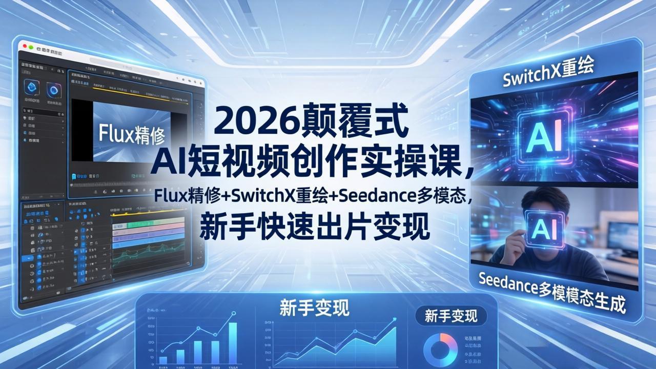 (18449期)2026颠覆式 AI短视频创作课-5月更新,Flux精修+SwitchX重绘+Seedance多模态,新手快速出片变现-宇文网创